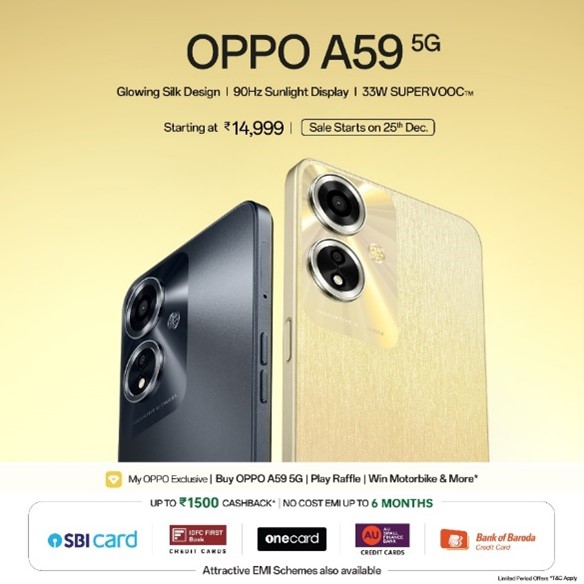 OPPO A 59 5G  ओप्पो ए59 5जी सबसे किफायती 5जी स्मार्टफोन भारत में हुआ लॉन्च